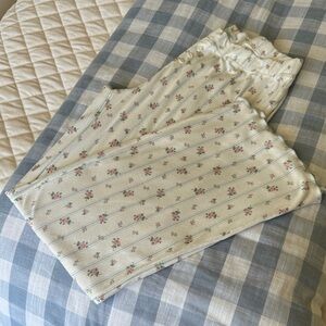 P.J. Salvage Floral Ribbed Lounge Pants — Cream with Pink Roses